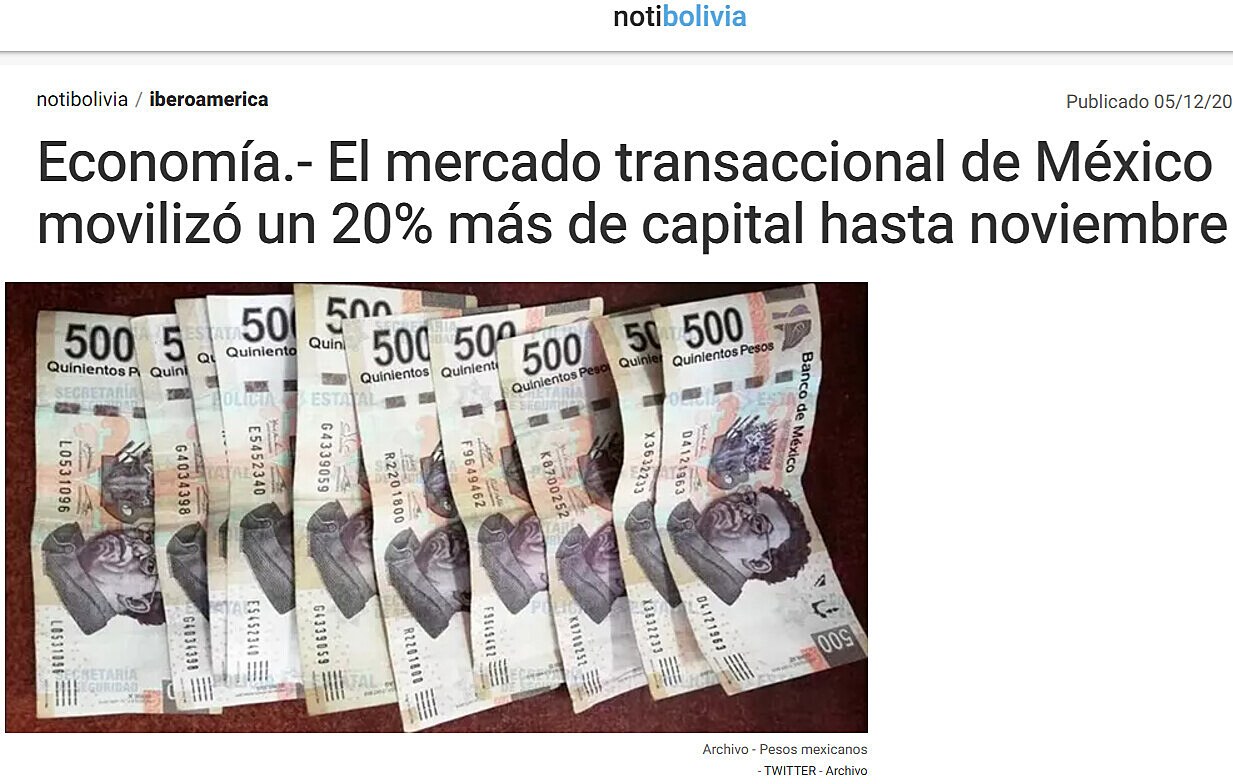 Economa.- El mercado transaccional de Mxico moviliz un 20% ms de capital hasta noviembre